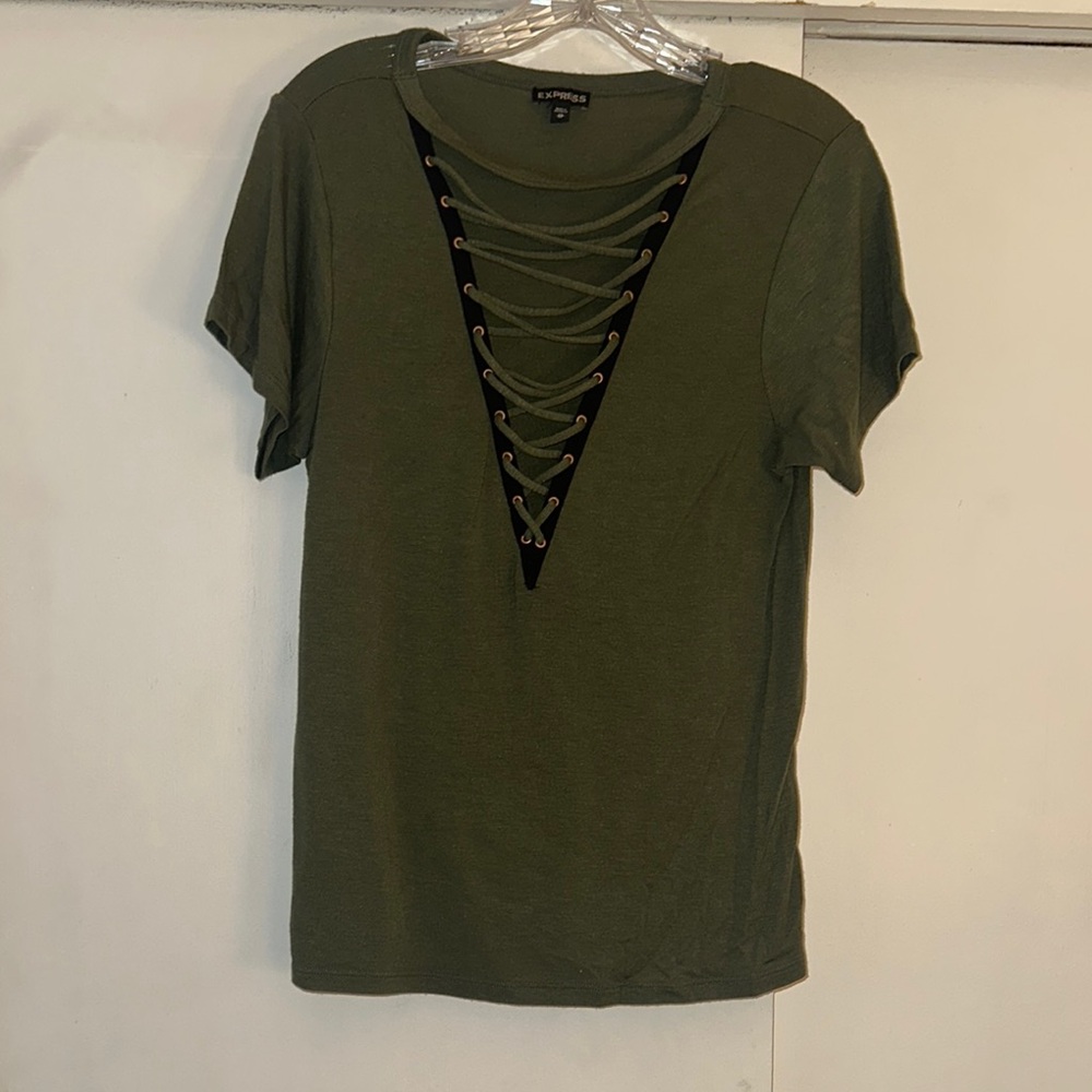 Express Olive Green Lace-Up Women's Top